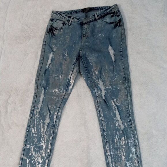 Ashley Stewart Foil and Distressed Accent 5 Pocket Denim Jeans (Size 12) NEW!!! - Picture 1 of 10